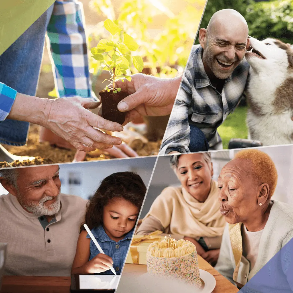 Collage de patients avec leurs proches/en train de faire des activités.