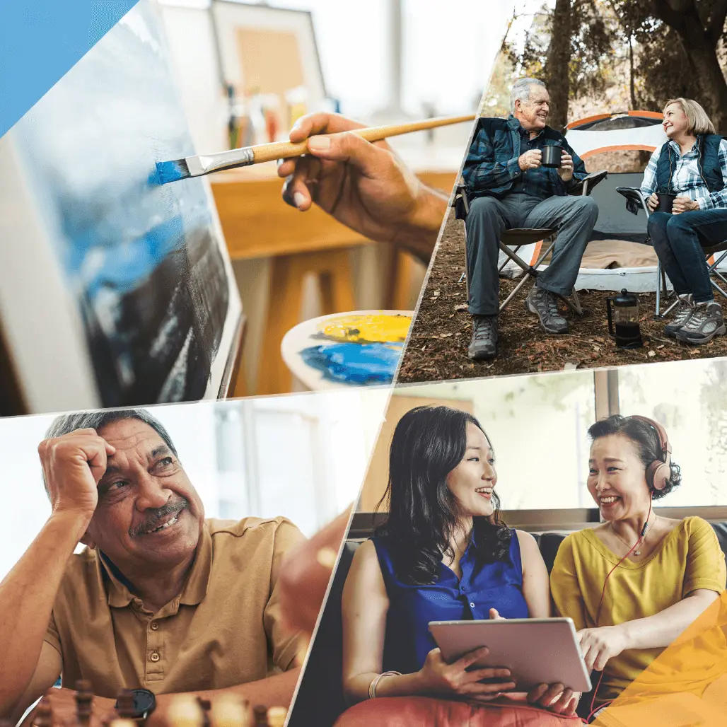 Collage of patients with loved ones / doing activities.